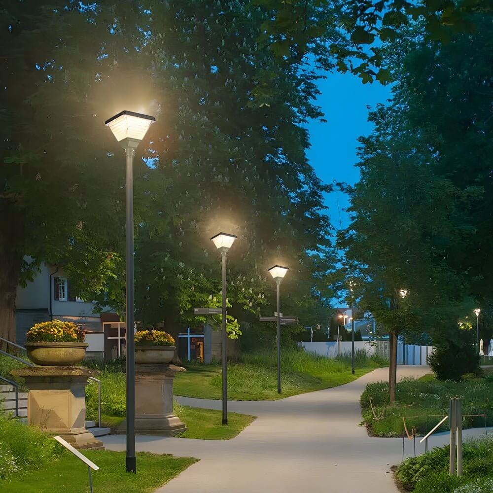 Modern Solar LED Outdoor Post Light | Black Aluminum Square