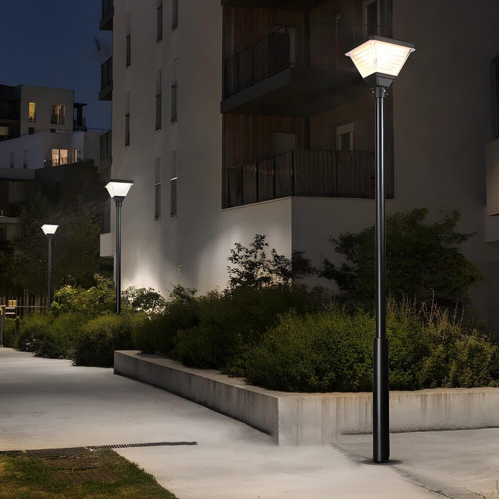 Modern Solar LED Outdoor Post Light | Black Aluminum Square