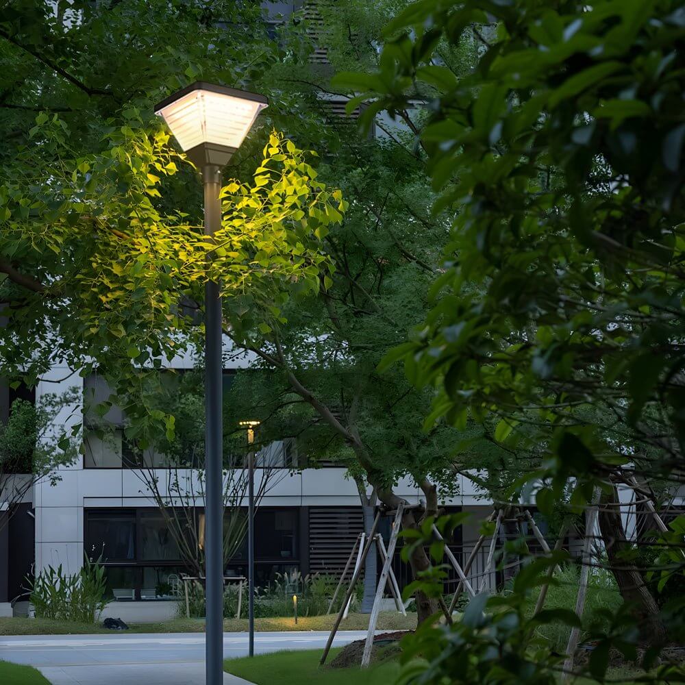 Modern Solar LED Outdoor Post Light | Black Aluminum Square