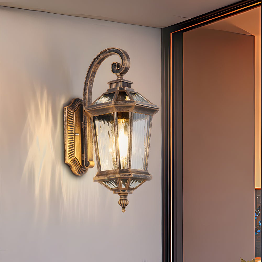 Antique Black Water Glass Outdoor Wall Lantern