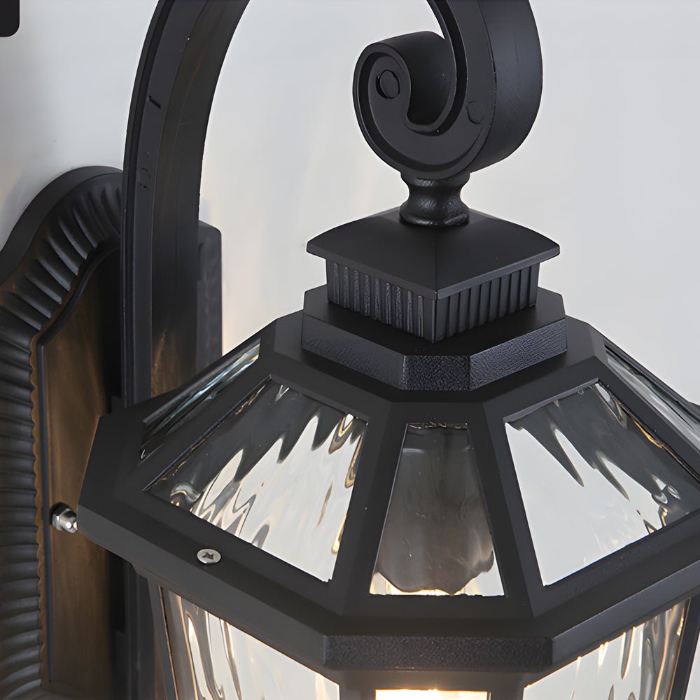 Antique Black Water Glass Outdoor Wall Lantern