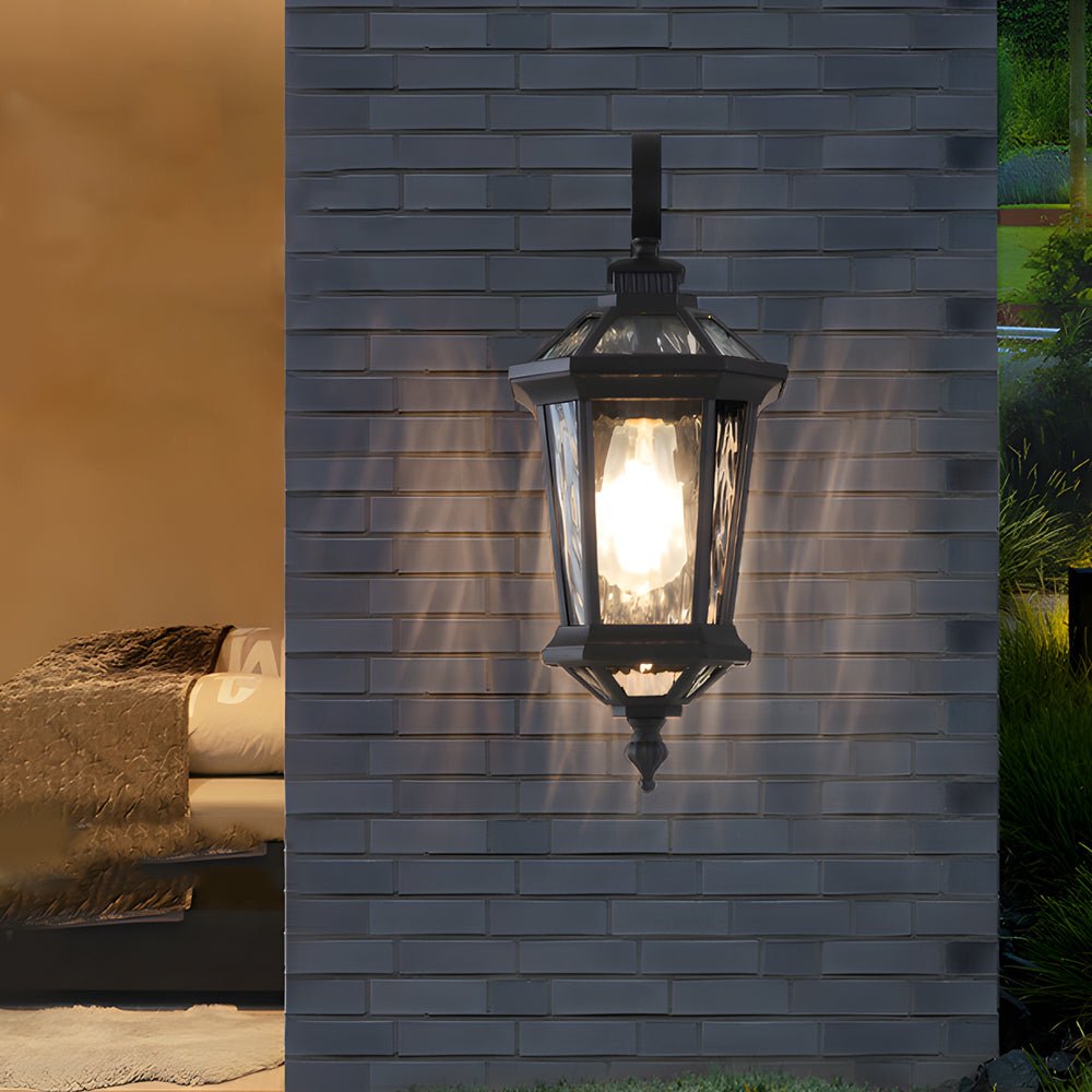 Antique Black Water Glass Outdoor Wall Lantern