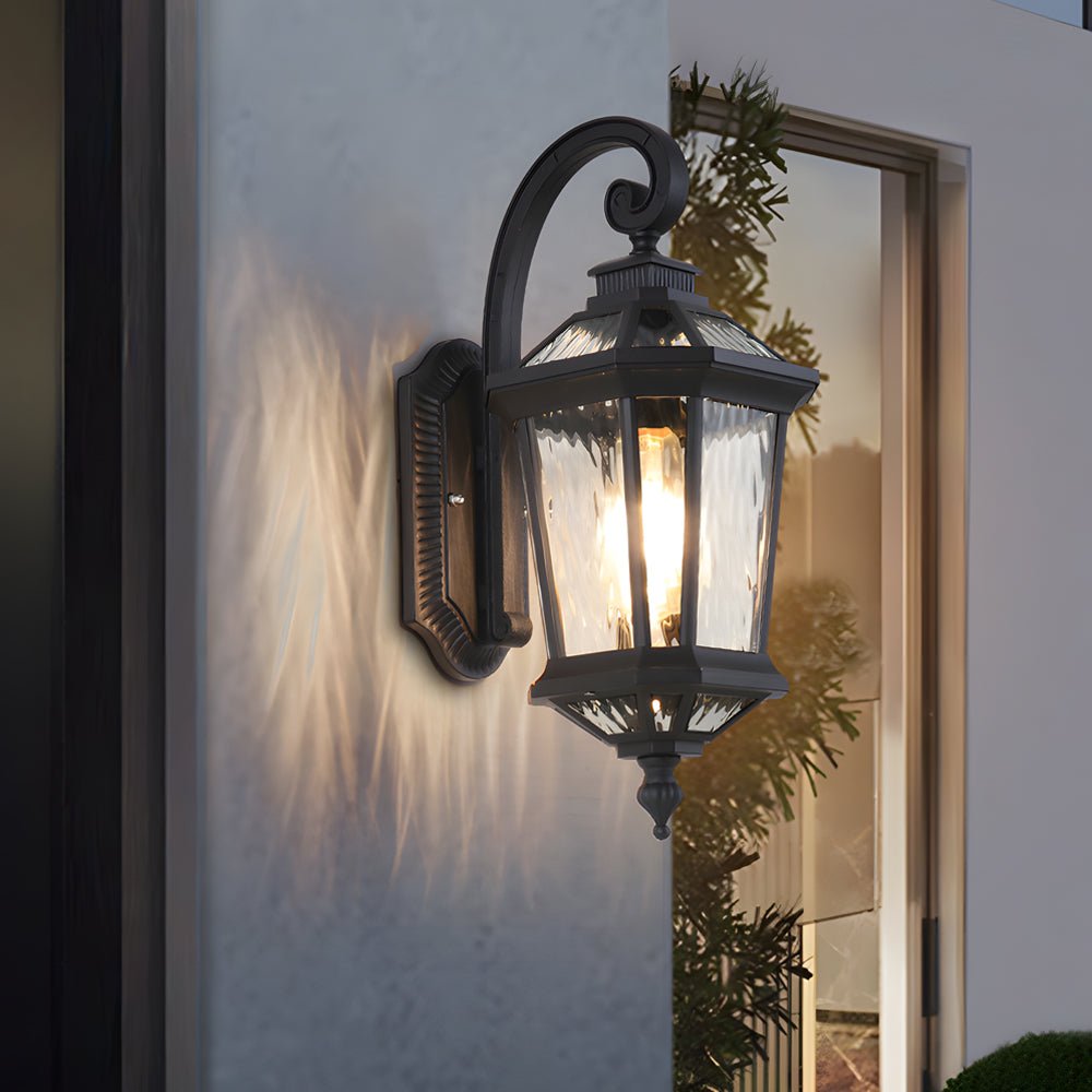 Antique Black Water Glass Outdoor Wall Lantern