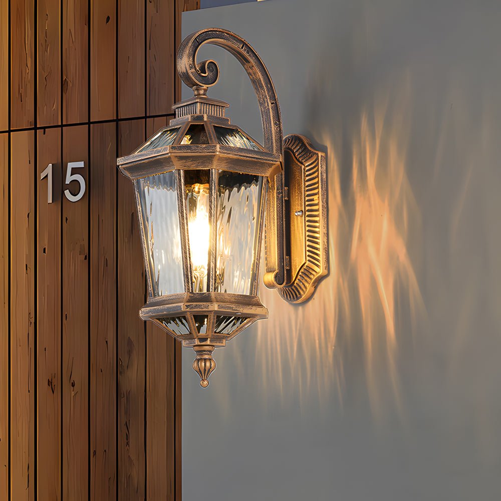 Antique Black Water Glass Outdoor Wall Lantern