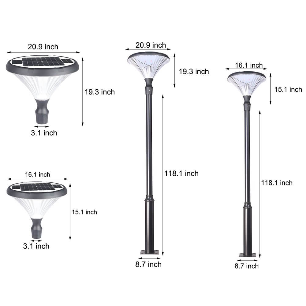 Solar LED Outdoor Post Light - Black Aluminum Street Lamp