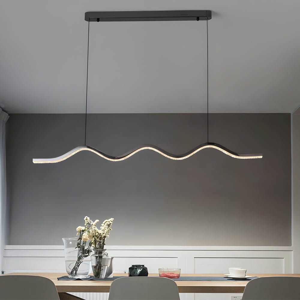 Modern Wave Linear LED Pendant Light Black Aluminum Acrylic