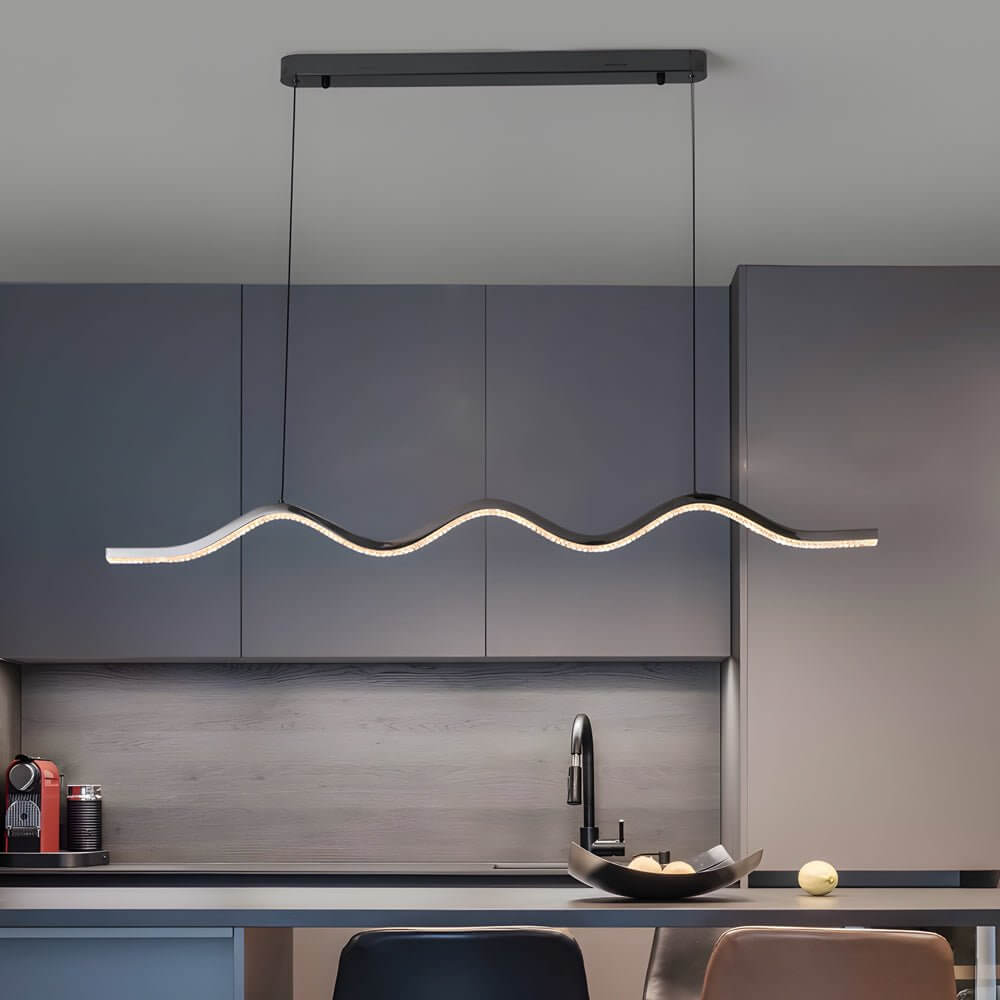 Modern Wave Linear LED Pendant Light Black Aluminum Acrylic