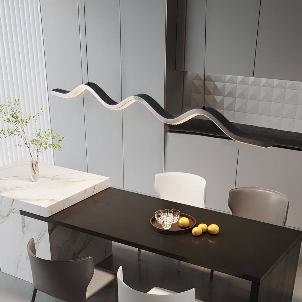 Modern Wave Linear LED Pendant Light Black Aluminum Acrylic