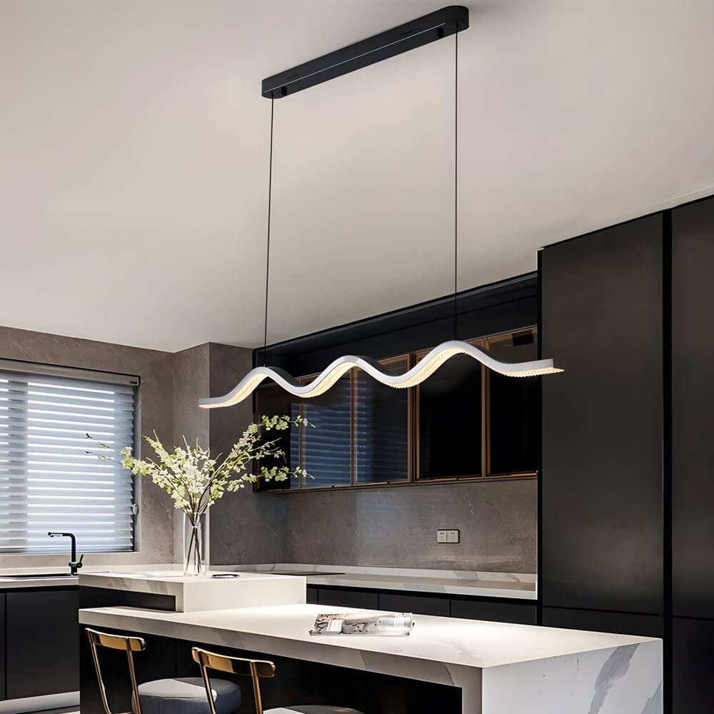 Modern Wave Linear LED Pendant Light Black Aluminum Acrylic