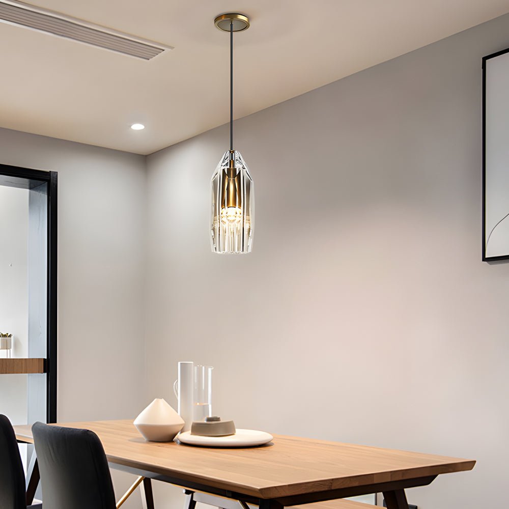 Geometric Crystal Pendant Light - Modern Brass Fixture