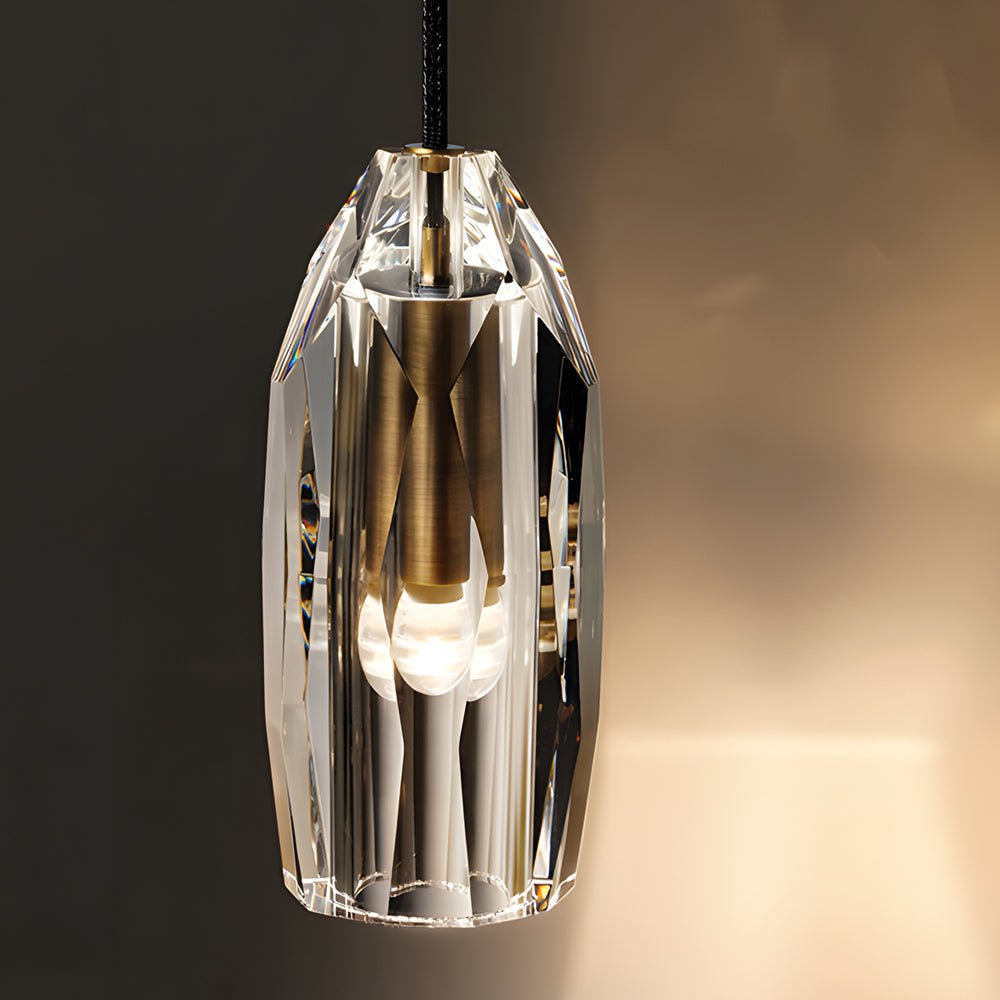 Geometric Crystal Pendant Light - Modern Brass Fixture