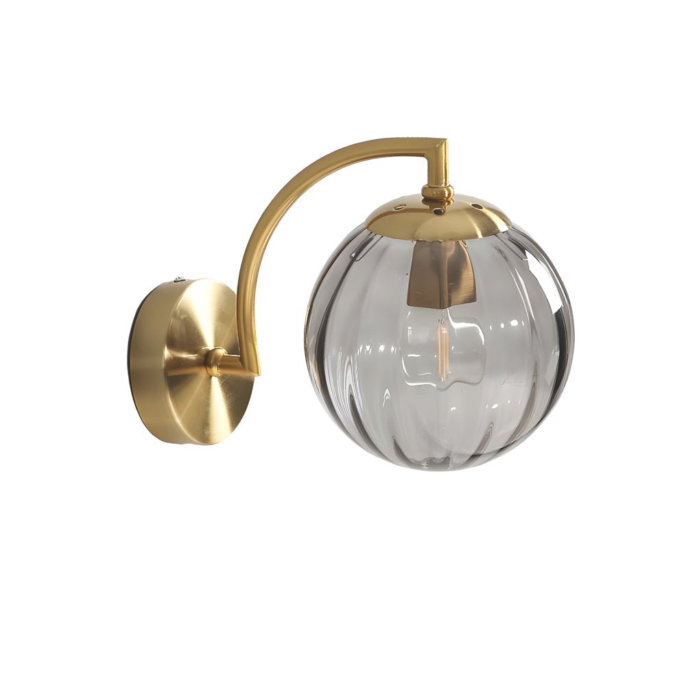 Modern Curved Arm Wall Sconce with Ribbed Glass Ball Shade