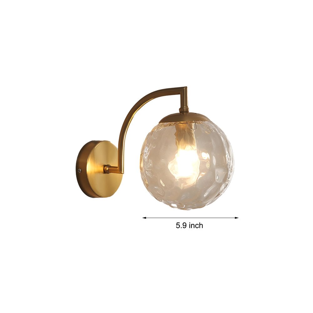 Modern Curved Arm Wall Sconce with Ribbed Glass Ball Shade