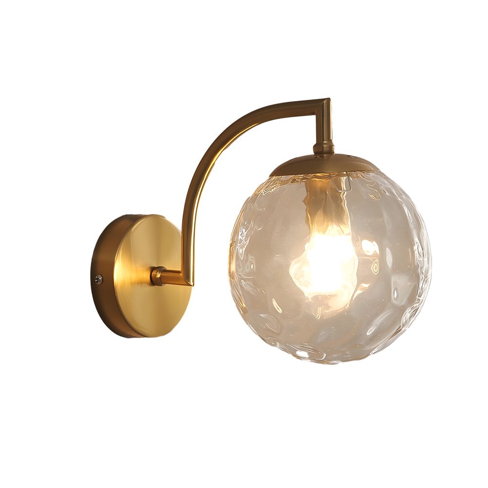 Modern Curved Arm Wall Sconce with Ribbed Glass Ball Shade