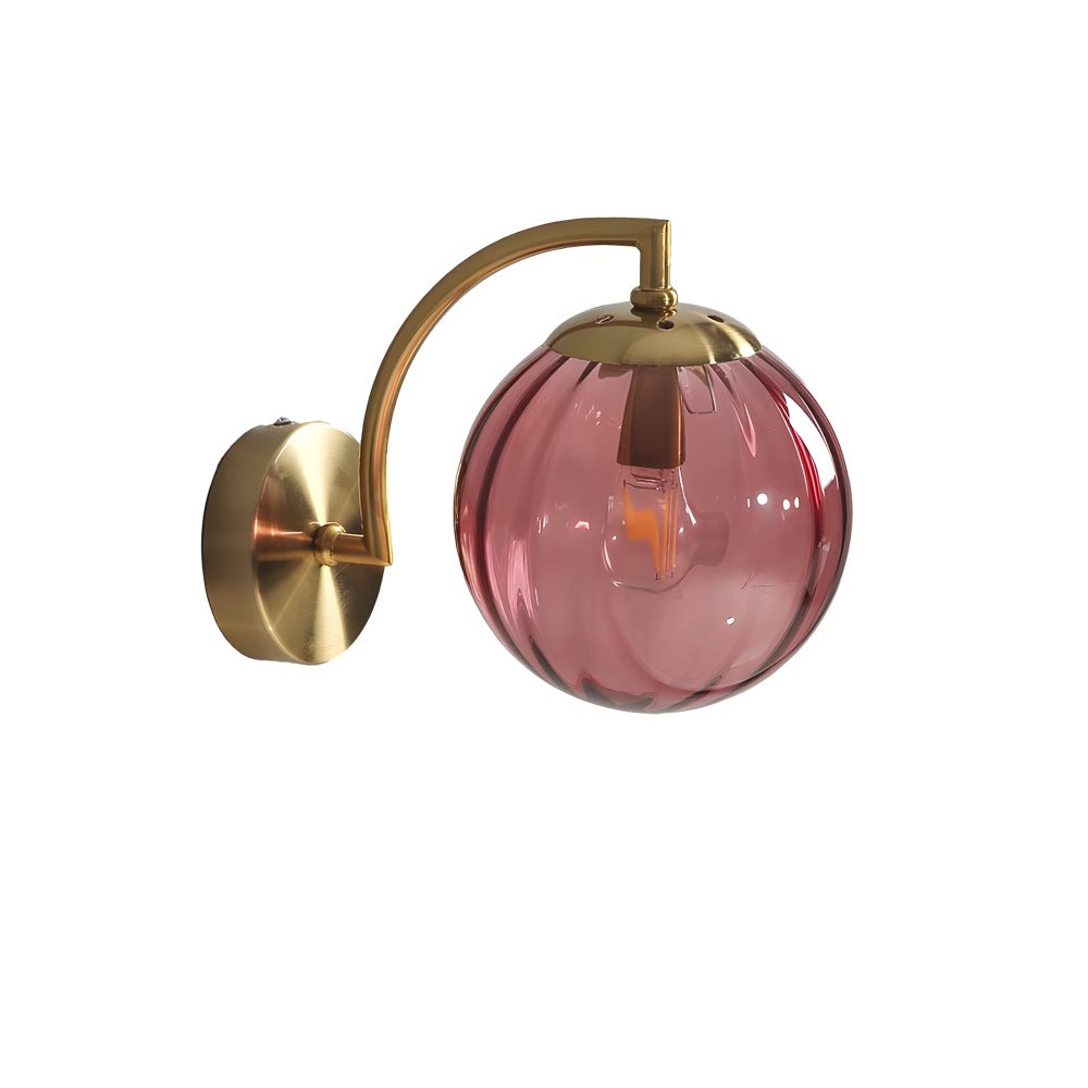 Modern Curved Arm Wall Sconce with Ribbed Glass Ball Shade