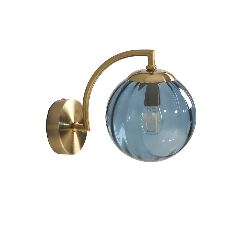 Modern Curved Arm Wall Sconce with Ribbed Glass Ball Shade
