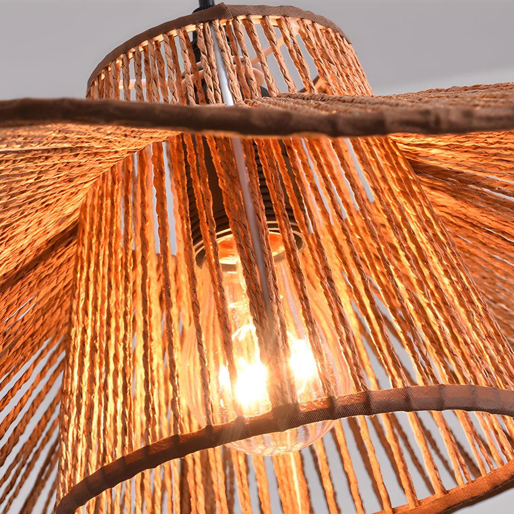 Double Layer Rope Woven Pendant Light - Rustic Modern Umbrella