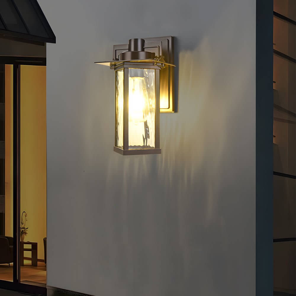 Retro Aluminum Glass Outdoor Wall Lantern - Brown Finish