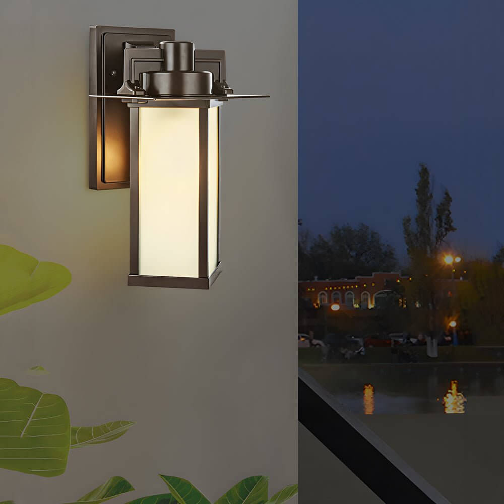 Retro Aluminum Glass Outdoor Wall Lantern - Brown Finish