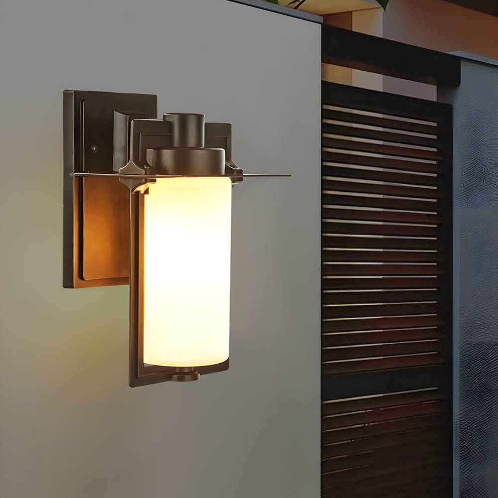Retro Aluminum Glass Outdoor Wall Lantern - Brown Finish