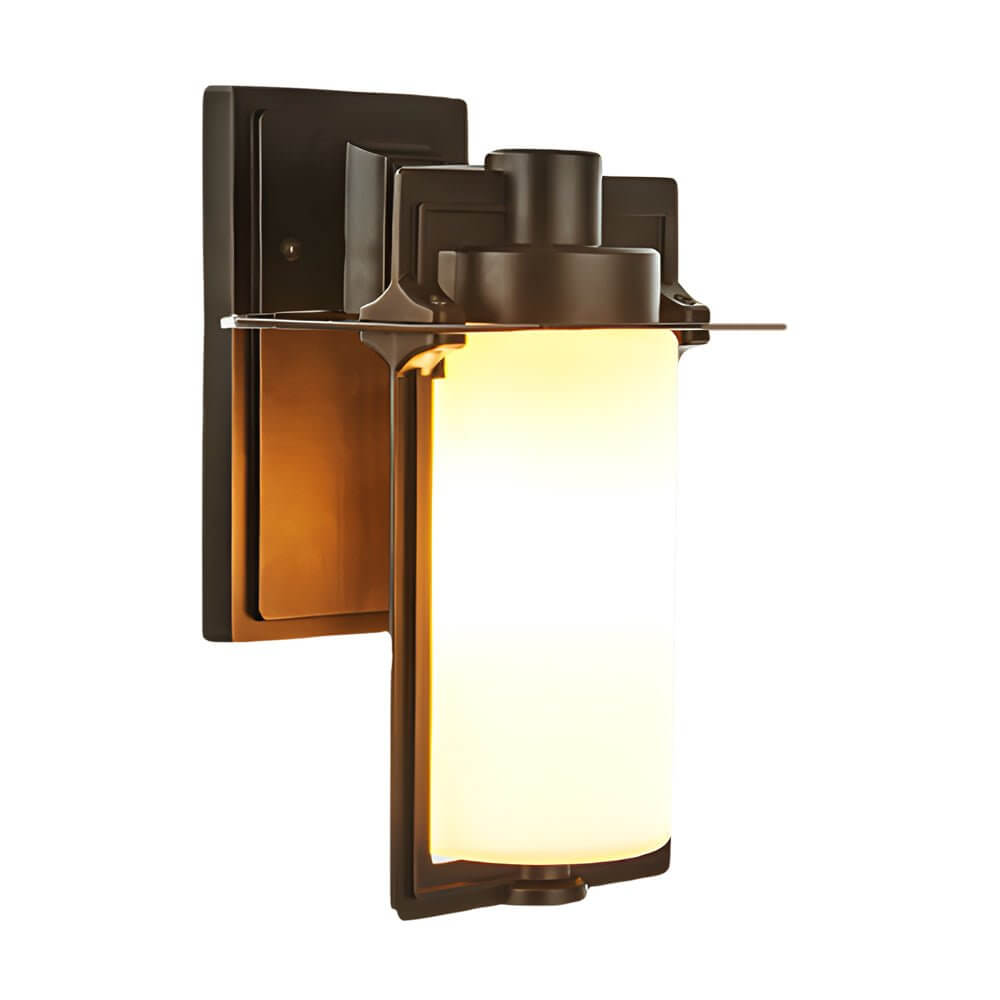 Retro Aluminum Glass Outdoor Wall Lantern - Brown Finish