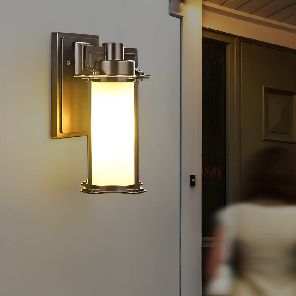 Retro Aluminum Glass Outdoor Wall Lantern - Brown Finish