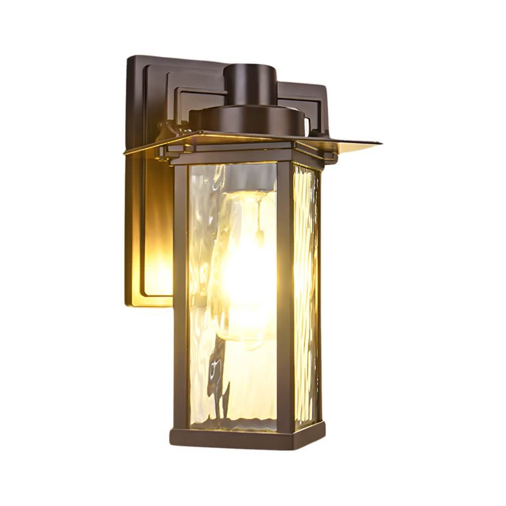 Retro Aluminum Glass Outdoor Wall Lantern - Brown Finish