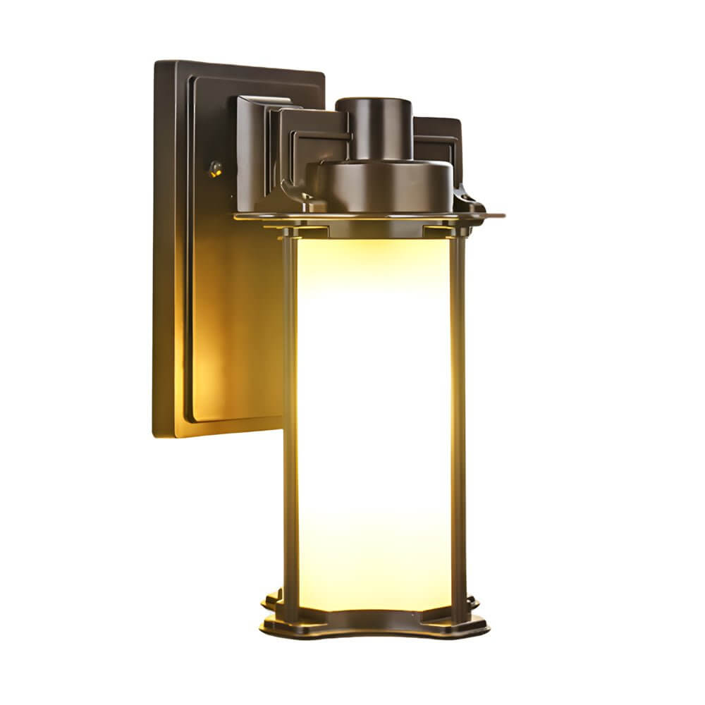 Retro Aluminum Glass Outdoor Wall Lantern - Brown Finish