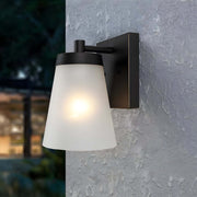 Modern Outdoor Wall Sconce with Sensor - Black Aluminum & Glass
