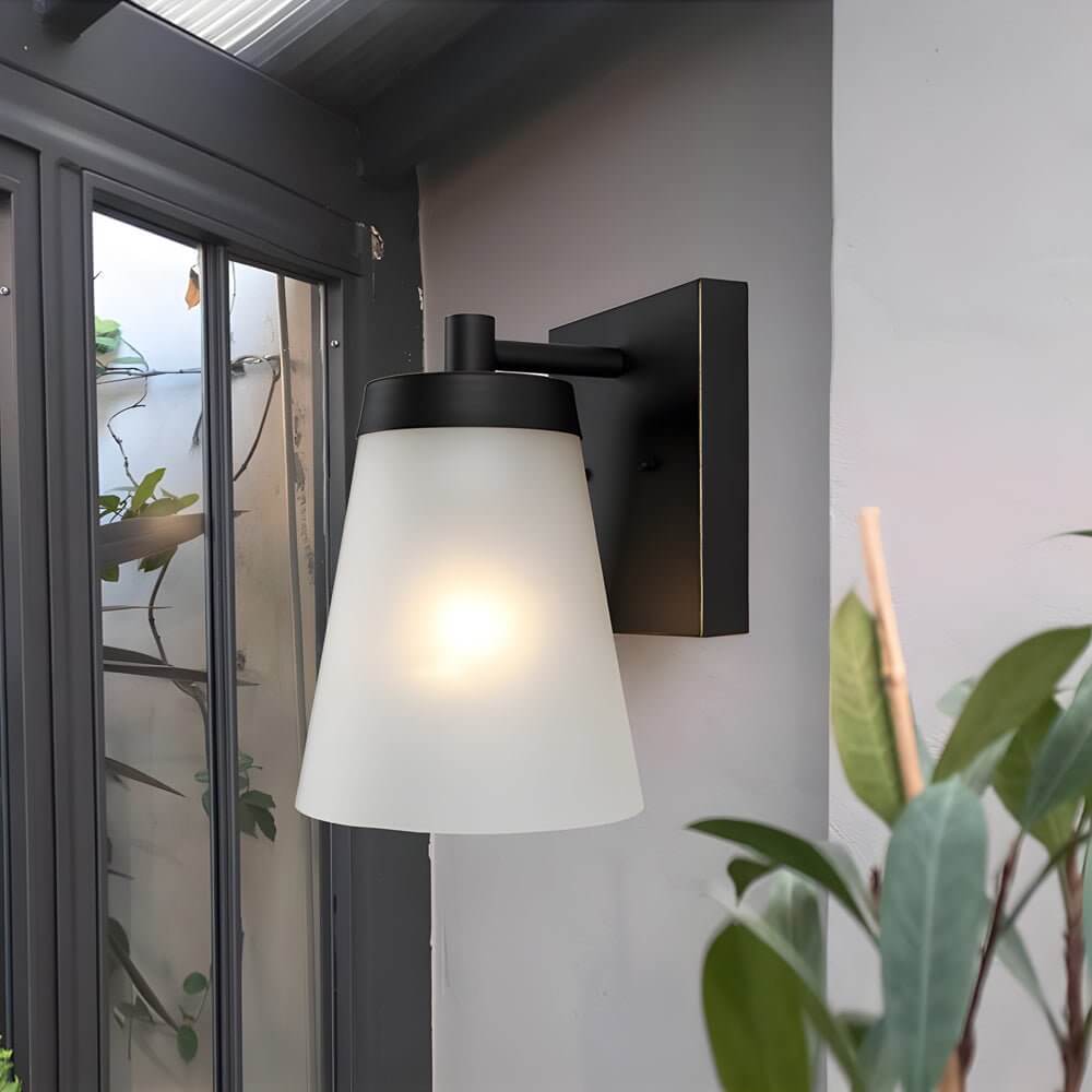 Modern Outdoor Wall Sconce with Sensor - Black Aluminum & Glass