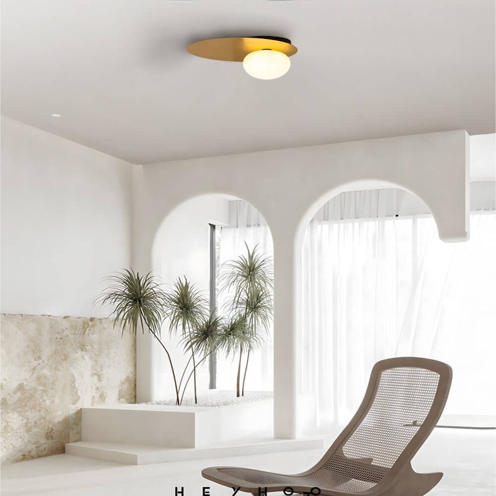 Modern Oval LED Flush Mount Ceiling Light with White Glass Shade