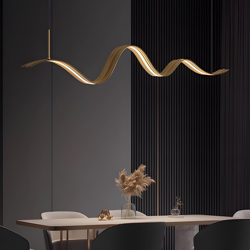 Modern Wave Linear LED Pendant Light – Brass Finish
