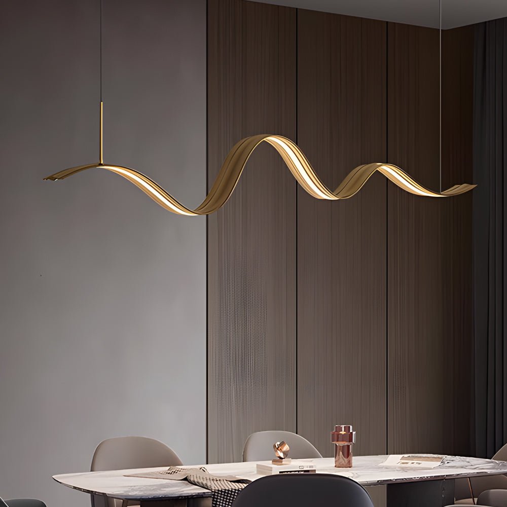 Modern Wave Linear LED Pendant Light – Brass Finish