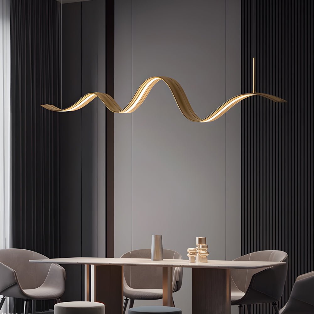 Modern Wave Linear LED Pendant Light – Brass Finish