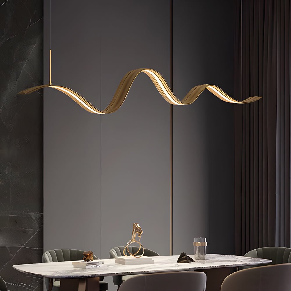 Modern Wave Linear LED Pendant Light – Brass Finish