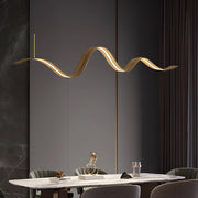 Modern Wave Linear LED Pendant Light – Brass Finish
