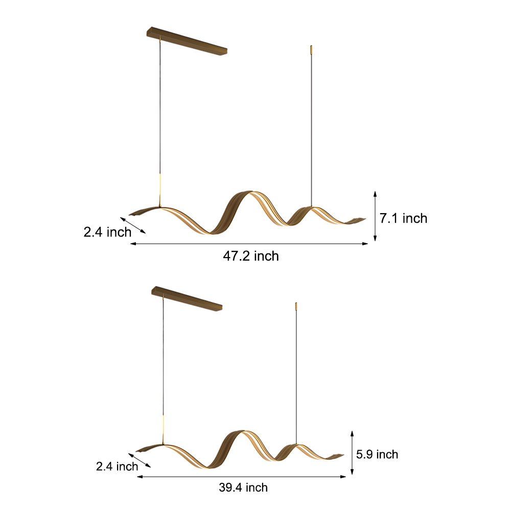 Modern Wave Linear LED Pendant Light – Brass Finish