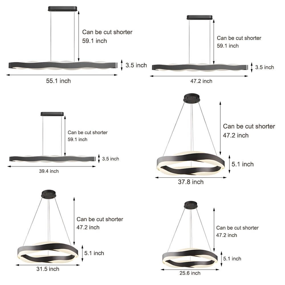 Modern Wavy Acrylic LED Pendant Light - Linear & Round