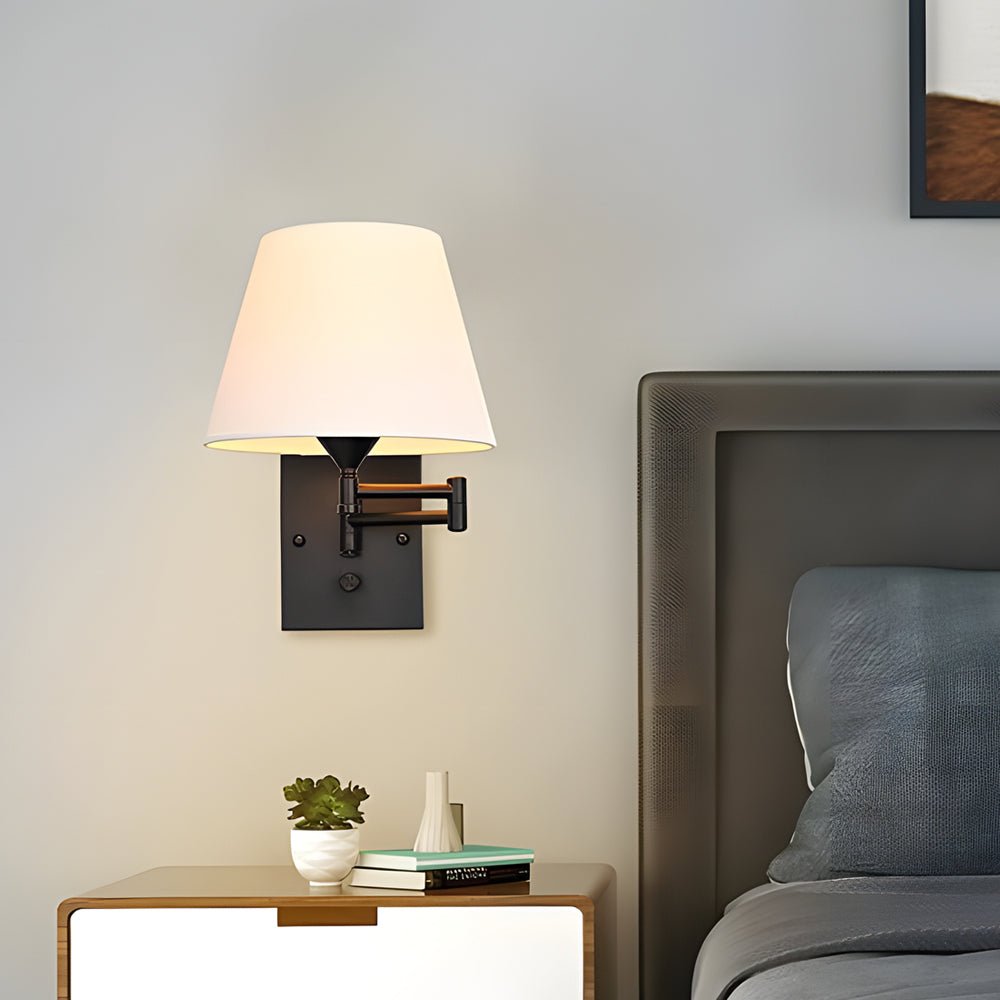 Adjustable Swing Arm Wall Sconce with Fabric Shade - Iron Frame