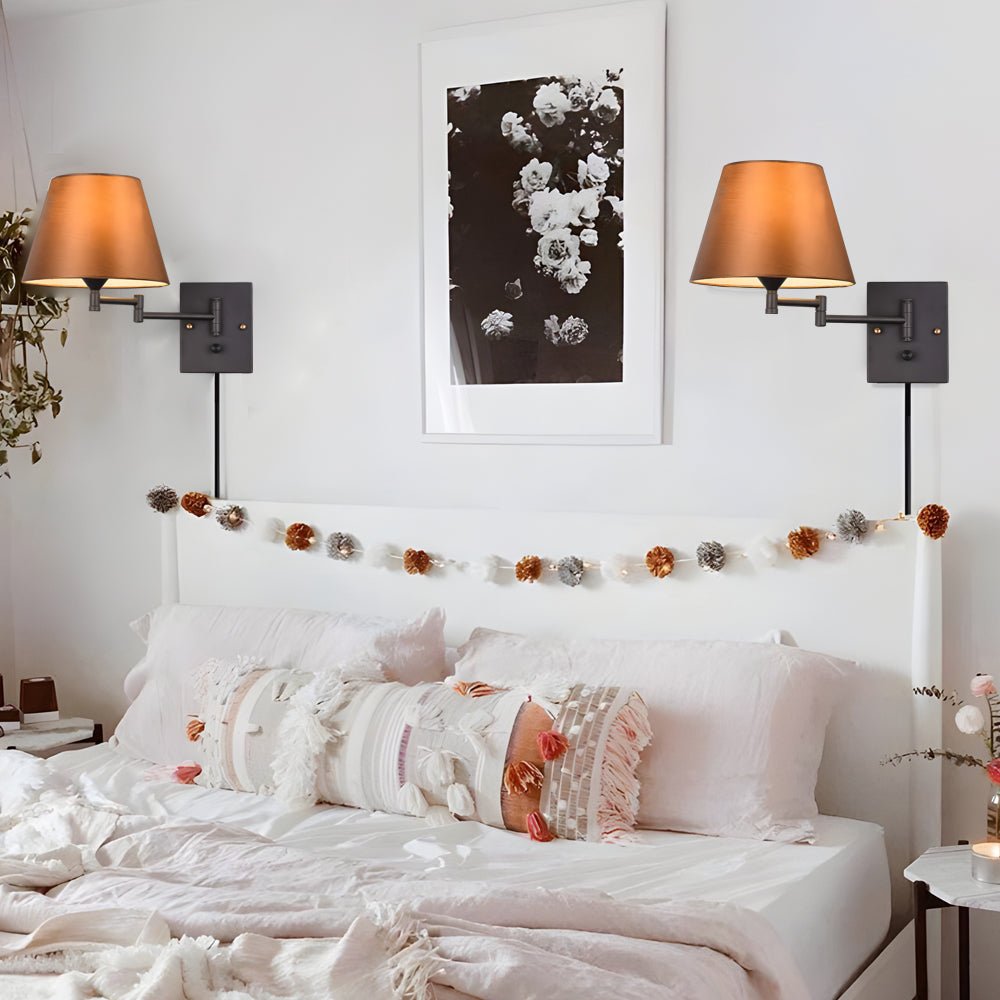 Adjustable Swing Arm Wall Sconce with Fabric Shade - Iron Frame