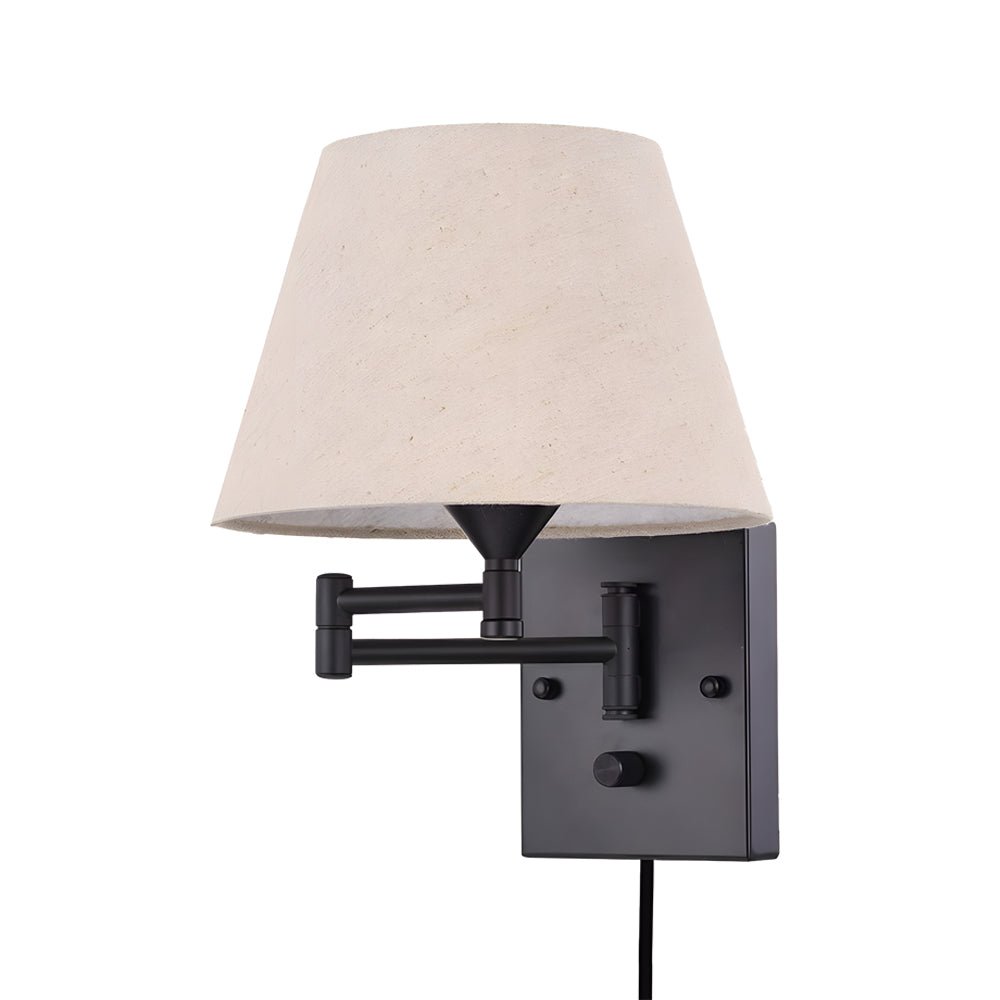 Adjustable Swing Arm Wall Sconce with Fabric Shade - Iron Frame