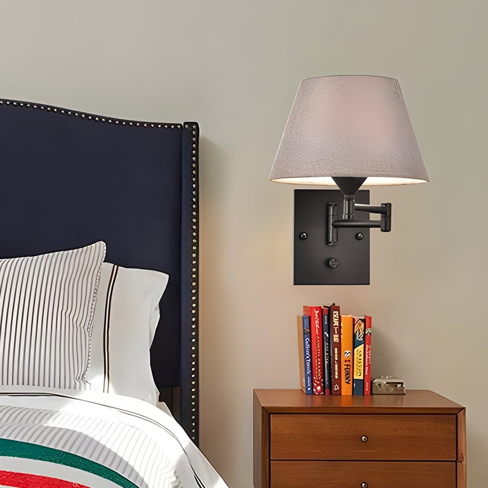 Adjustable Swing Arm Wall Sconce with Fabric Shade - Iron Frame
