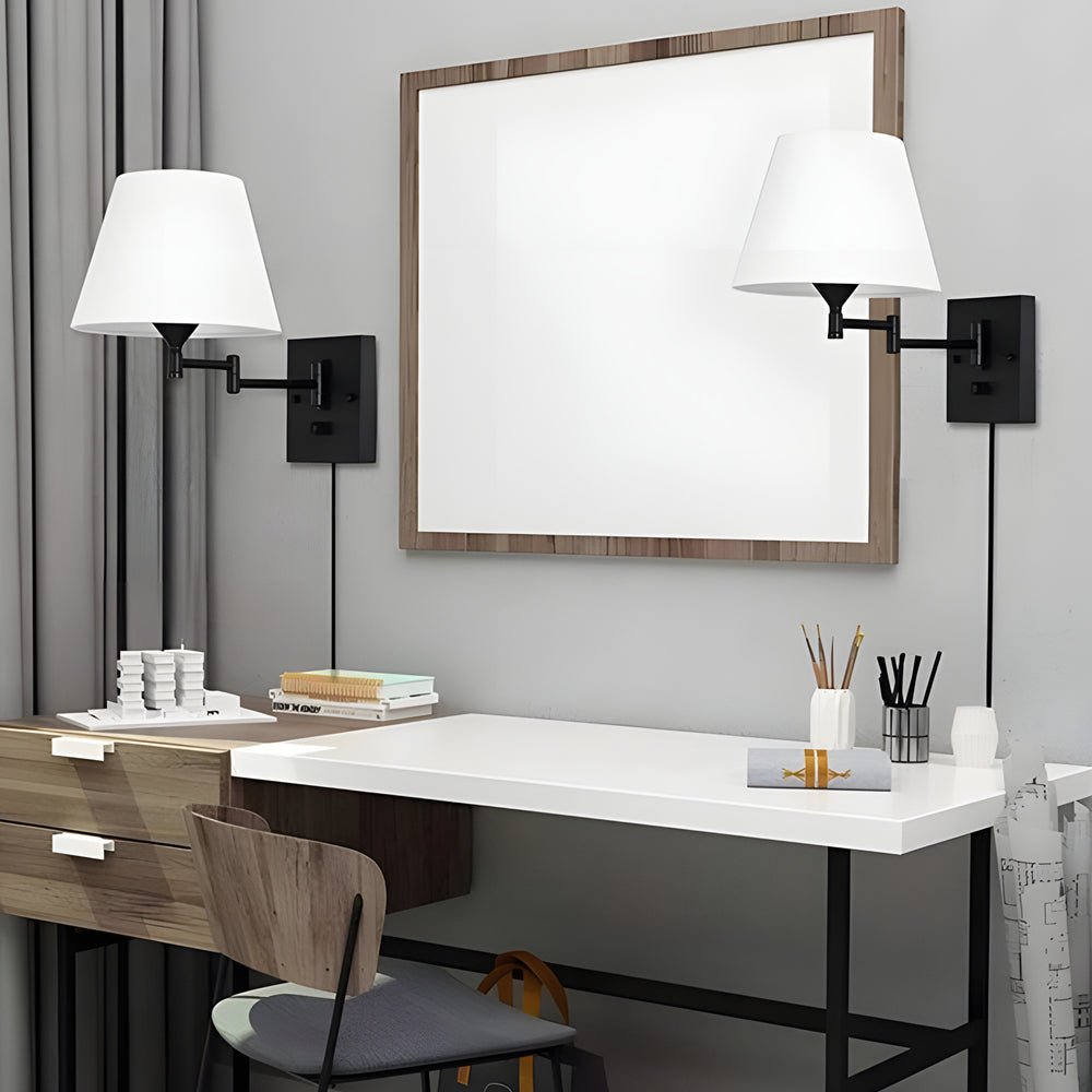 Adjustable Swing Arm Wall Sconce with Fabric Shade - Iron Frame