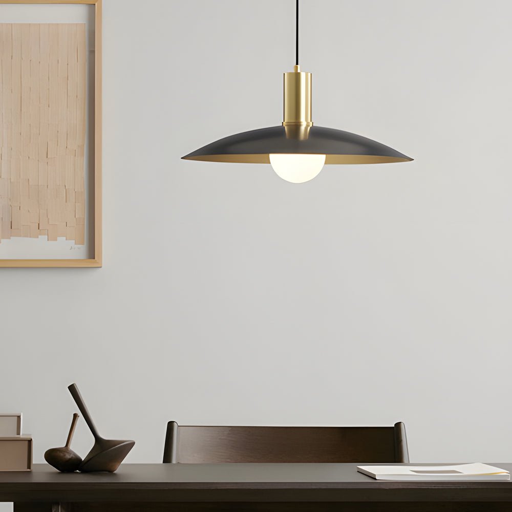 Mid-Century Flared Pendant Light with Copper & Glass Shade