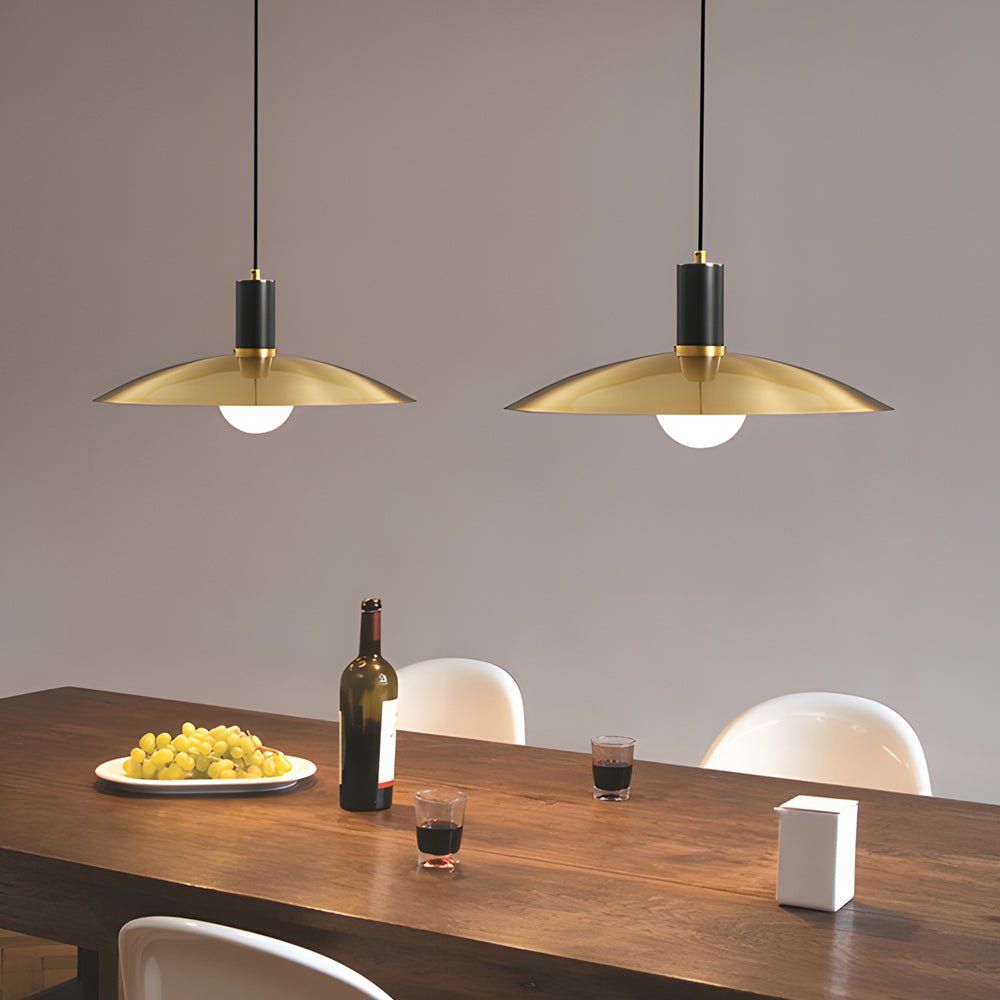 Mid-Century Flared Pendant Light with Copper & Glass Shade