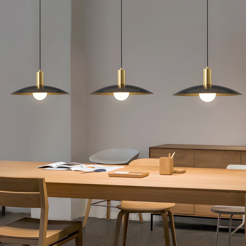 Mid-Century Flared Pendant Light with Copper & Glass Shade