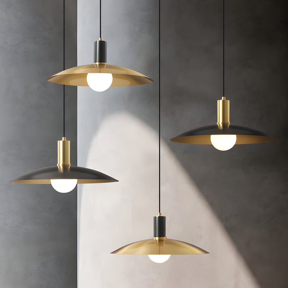 Mid-Century Flared Pendant Light with Copper & Glass Shade