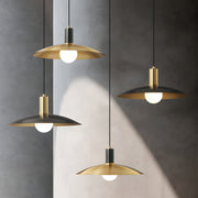 Mid-Century Flared Pendant Light with Copper & Glass Shade