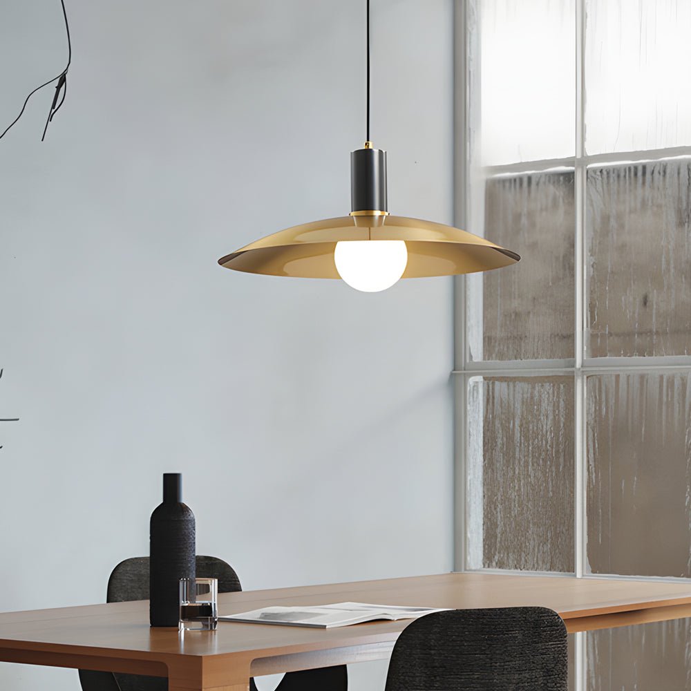 Mid-Century Flared Pendant Light with Copper & Glass Shade