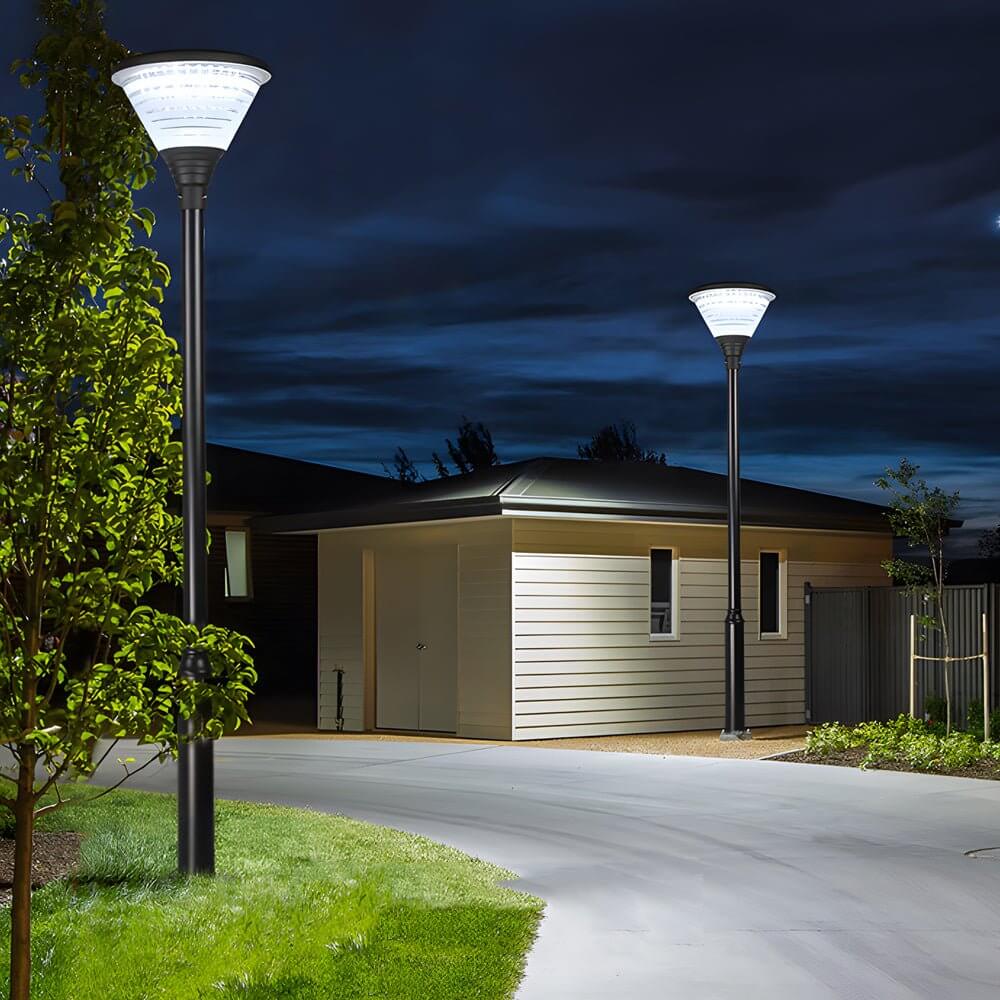Solar LED Outdoor Lamp Post - Modern Round Design in Black